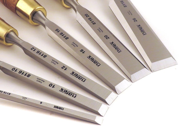 Narex Czech Steel Premium 6 pc set w/ 6 mm (1/4), 10 mm (3/8), 12 mm (1/2), 16 mm (5/8), 20 mm (13/16), 26 mm (1-1/16) Woodworking Chisels w/Hornbeam Handles in Wooden Presentation Box 853200 - Image 4